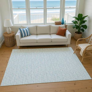HomeRoots 10' X 14' Sky Blue Ivory Striped Area Rug – Stylish, Stain-Resistant, UV-Protected for Family Homes 645217