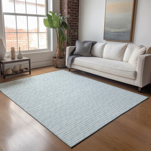 HomeRoots 10' X 14' Sky Blue Ivory Striped Area Rug – Stylish, Stain-Resistant, UV-Protected for Family Homes 645217
