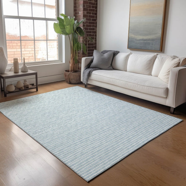 HomeRoots 10' X 14' Sky Blue Ivory Striped Area Rug – Stylish, Stain-Resistant, UV-Protected for Family Homes 645217
