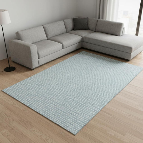 HomeRoots 10' X 14' Sky Blue Ivory Striped Area Rug – Stylish, Stain-Resistant, UV-Protected for Family Homes 645217