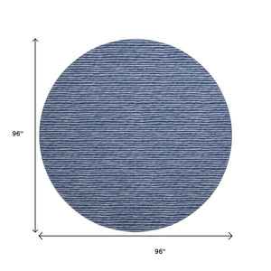 HomeRoots 8' Navy Blue & Ivory Striped Washable Round Rug – Durable, UV-Protected for Stylish High-Traffic Areas 645220
