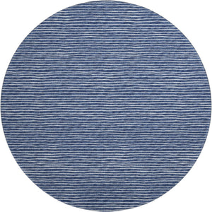 HomeRoots 8' Navy Blue & Ivory Striped Washable Round Rug – Durable, UV-Protected for Stylish High-Traffic Areas 645220