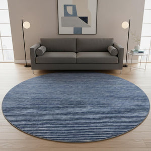 HomeRoots 8' Navy Blue & Ivory Striped Washable Round Rug – Durable, UV-Protected for Stylish High-Traffic Areas 645220
