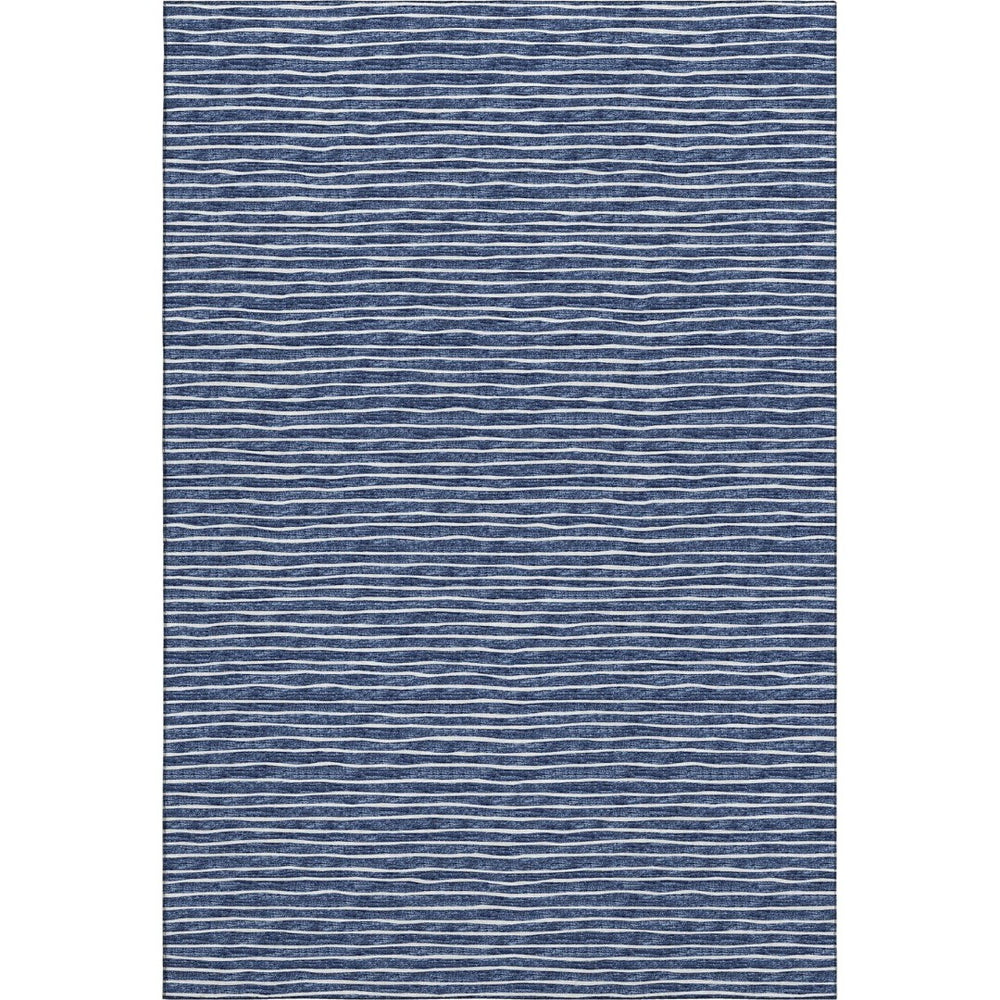 HomeRoots 9' X 12' Navy Blue Striped Area Rug - Washable, Stain-Resistant, UV Protected for Stylish Spaces 645222