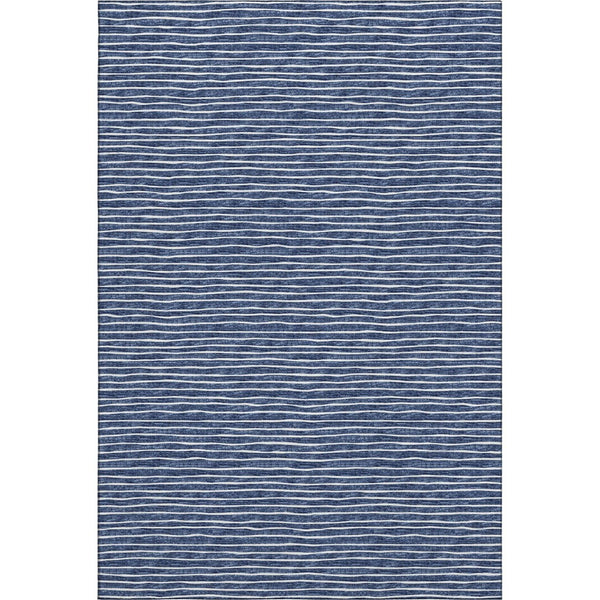 HomeRoots 9' X 12' Navy Blue Striped Area Rug - Washable, Stain-Resistant, UV Protected for Stylish Spaces 645222