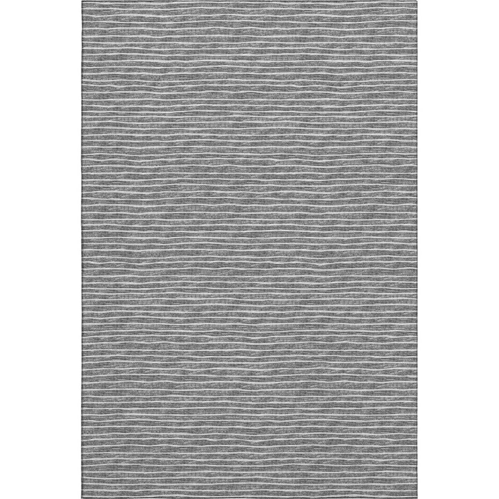 HomeRoots 5' Gray and Ivory Striped Area Rug - Washable, UV-Protected, Stain-Resistant for Family Living Spaces 645225