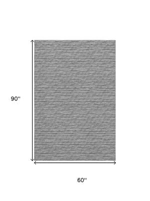 HomeRoots 5' Gray and Ivory Striped Area Rug - Washable, UV-Protected, Stain-Resistant for Family Living Spaces 645225