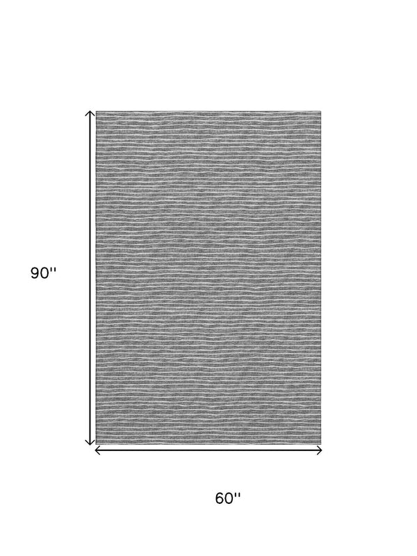 HomeRoots 5' Gray and Ivory Striped Area Rug - Washable, UV-Protected, Stain-Resistant for Family Living Spaces 645225