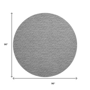 HomeRoots 8' Gray and Ivory Striped Round Rug - UV Protected, Machine Washable for Easy Care & Family-Friendly Use 645226