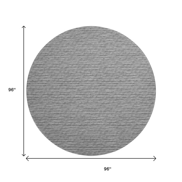 HomeRoots 8' Gray and Ivory Striped Round Rug - UV Protected, Machine Washable for Easy Care & Family-Friendly Use 645226