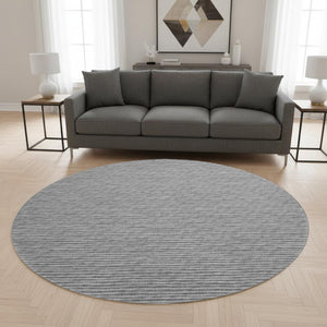 HomeRoots 8' Gray and Ivory Striped Round Rug - UV Protected, Machine Washable for Easy Care & Family-Friendly Use 645226
