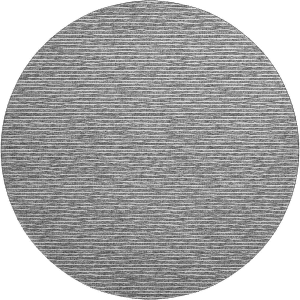 HomeRoots 8' Gray and Ivory Striped Round Rug - UV Protected, Machine Washable for Easy Care & Family-Friendly Use 645226