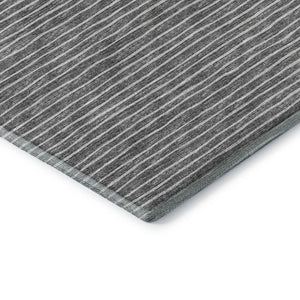 HomeRoots 8' Gray and Ivory Striped Round Rug - UV Protected, Machine Washable for Easy Care & Family-Friendly Use 645226