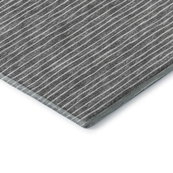 HomeRoots 8' Gray and Ivory Striped Round Rug - UV Protected, Machine Washable for Easy Care & Family-Friendly Use 645226