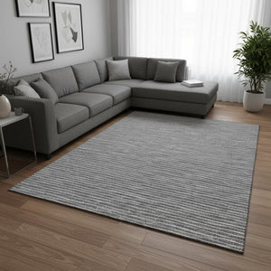 HomeRoots 8' X 10' Gray and Ivory Striped Washable Area Rug with UV Protection – Stylish, Durable & Easy Care! 645227