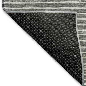 HomeRoots 9' X 12' Gray & Ivory Striped Washable Area Rug - Durable, Stain-Resistant, UV Protected for Homes 645228