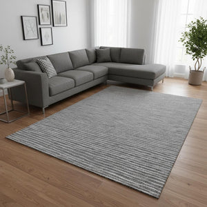 HomeRoots 9' X 12' Gray & Ivory Striped Washable Area Rug - Durable, Stain-Resistant, UV Protected for Homes 645228