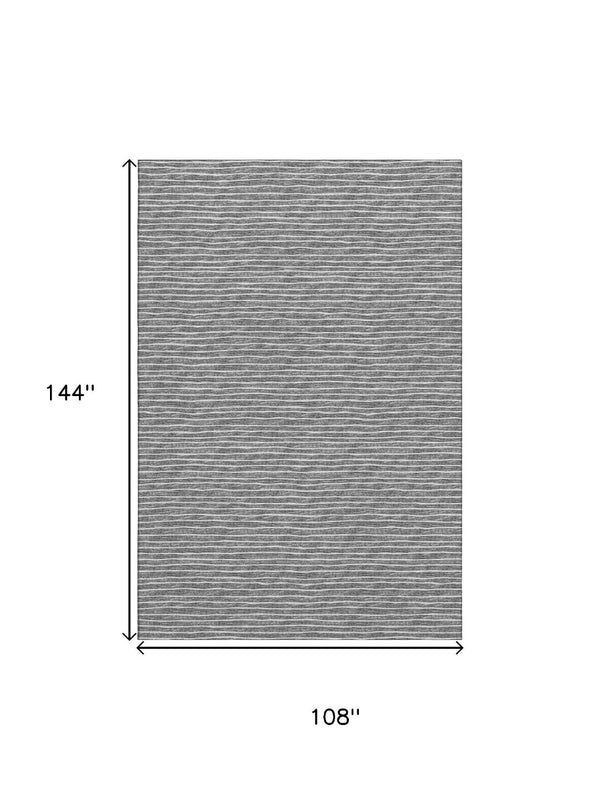 HomeRoots 9' X 12' Gray & Ivory Striped Washable Area Rug - Durable, Stain-Resistant, UV Protected for Homes 645228