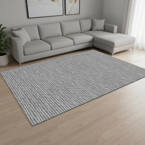 HomeRoots 10' X 14' Gray and Ivory Striped Area Rug - Washable, UV-Protected, Stain-Resistant, Durable Comfort 645229