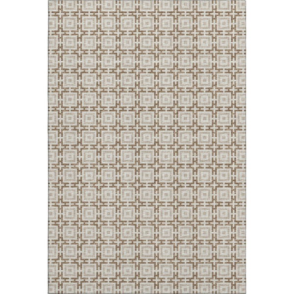 HomeRoots 5' X 8' Taupe and Beige Geometric Area Rug – Washable, Stain-Resistant, UV Protected for Modern Spaces 645243