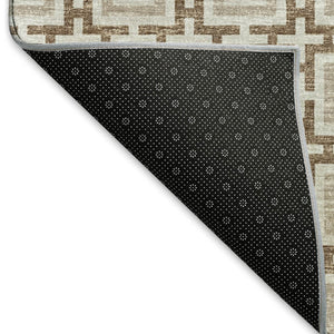 HomeRoots 5' X 8' Taupe and Beige Geometric Area Rug – Washable, Stain-Resistant, UV Protected for Modern Spaces 645243