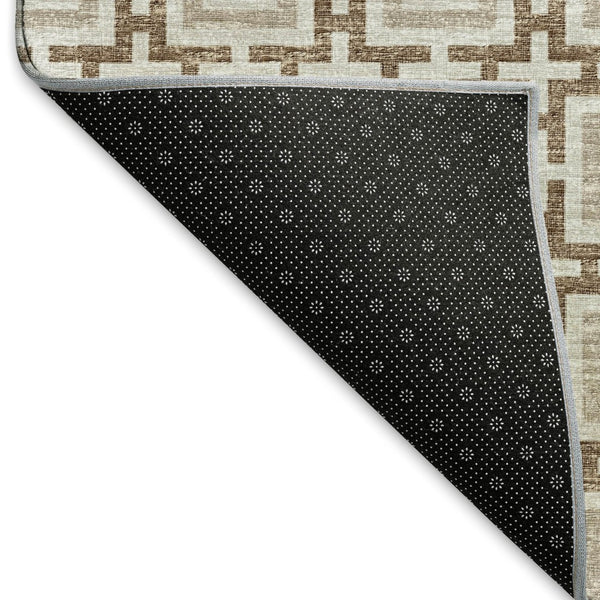 HomeRoots 5' X 8' Taupe and Beige Geometric Area Rug – Washable, Stain-Resistant, UV Protected for Modern Spaces 645243