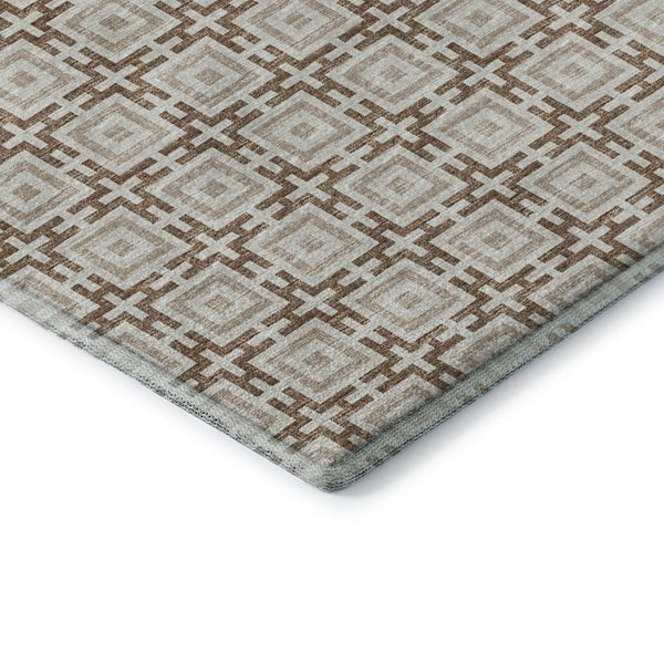 HomeRoots 5' X 8' Taupe and Beige Geometric Area Rug – Washable, Stain-Resistant, UV Protected for Modern Spaces 645243