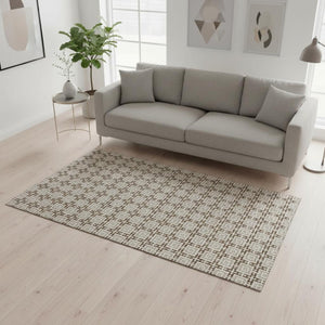 HomeRoots 5' X 8' Taupe and Beige Geometric Area Rug – Washable, Stain-Resistant, UV Protected for Modern Spaces 645243