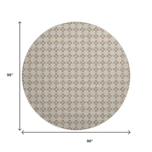 HomeRoots 8' Taupe and Beige Geometric Round Rug – Washable, UV Protected, Durable & Stain-Resistant Style! 645244