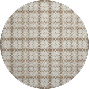 HomeRoots 8' Taupe and Beige Geometric Round Rug – Washable, UV Protected, Durable & Stain-Resistant Style! 645244