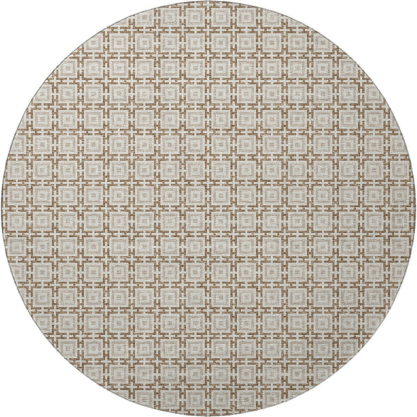HomeRoots 8' Taupe and Beige Geometric Round Rug – Washable, UV Protected, Durable & Stain-Resistant Style! 645244