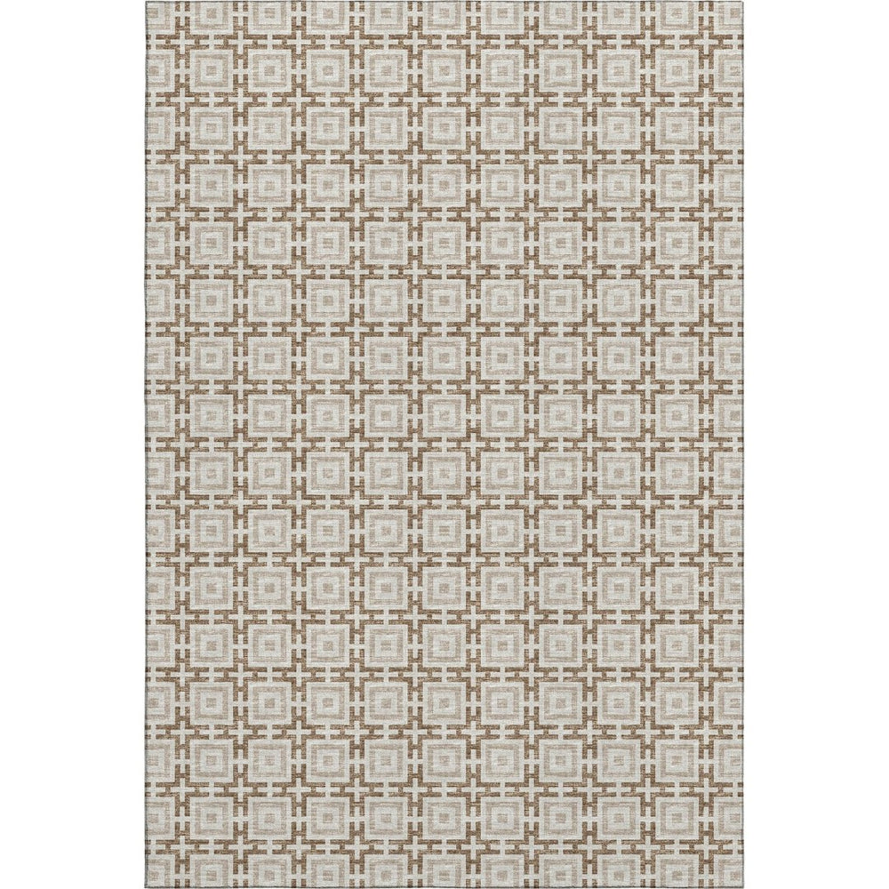 HomeRoots 8' X 10' Washable Taupe & Beige Geometric Area Rug - Stain Resistant, UV Protected, Kid & Pet Friendly! 645245