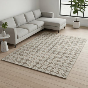 HomeRoots 8' X 10' Washable Taupe & Beige Geometric Area Rug - Stain Resistant, UV Protected, Kid & Pet Friendly! 645245