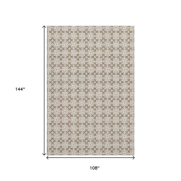 HomeRoots 9' X 12' Taupe & Beige Geometric Area Rug - Washable, UV-Protected, Durable for High-Traffic Spaces 645246