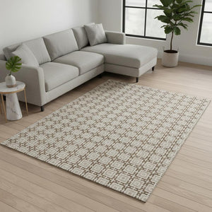 HomeRoots 9' X 12' Taupe & Beige Geometric Area Rug - Washable, UV-Protected, Durable for High-Traffic Spaces 645246