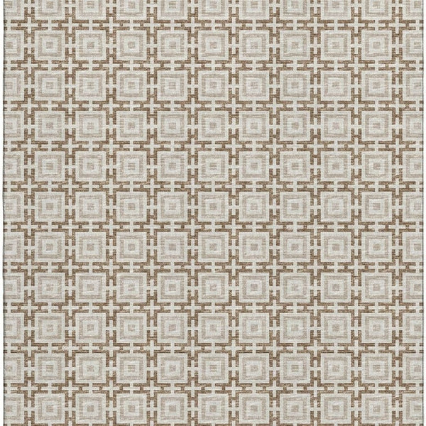 HomeRoots 9' X 12' Taupe & Beige Geometric Area Rug - Washable, UV-Protected, Durable for High-Traffic Spaces 645246