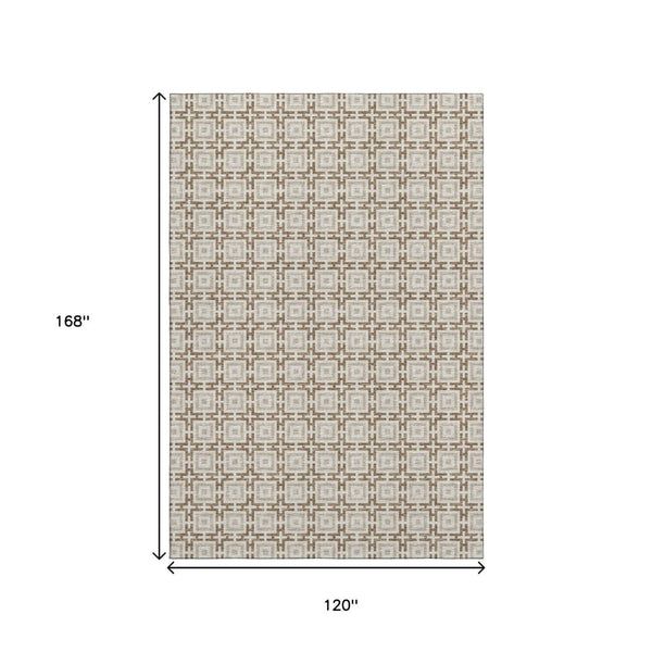 HomeRoots 10' X 14' Taupe & Beige Geometric Washable Area Rug with UV Protection for Stylish Living Spaces 645247