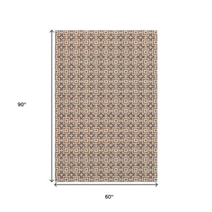 HomeRoots 5' X 8' Washable Rust and Beige Geometric Area Rug with UV Protection for Family Homes and Pets 645249