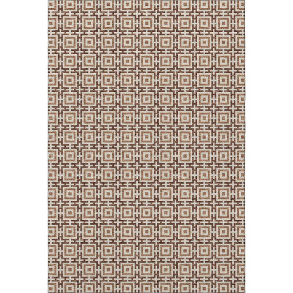 HomeRoots 5' X 8' Washable Rust and Beige Geometric Area Rug with UV Protection for Family Homes and Pets 645249