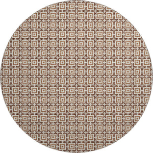 HomeRoots 8' Stylish Rust and Beige Geometric Round Rug - Washable, Stain Resistant, UV Protected for Any Room 645250