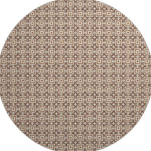 HomeRoots 8' Stylish Rust and Beige Geometric Round Rug - Washable, Stain Resistant, UV Protected for Any Room 645250