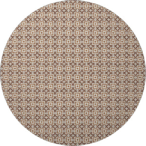 HomeRoots 8' Stylish Rust and Beige Geometric Round Rug - Washable, Stain Resistant, UV Protected for Any Room 645250