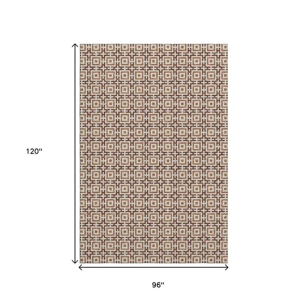 HomeRoots 8' X 10' Geometric Area Rug in Rust and Beige – Washable, UV Protected, Durable for High-Traffic Areas 645251