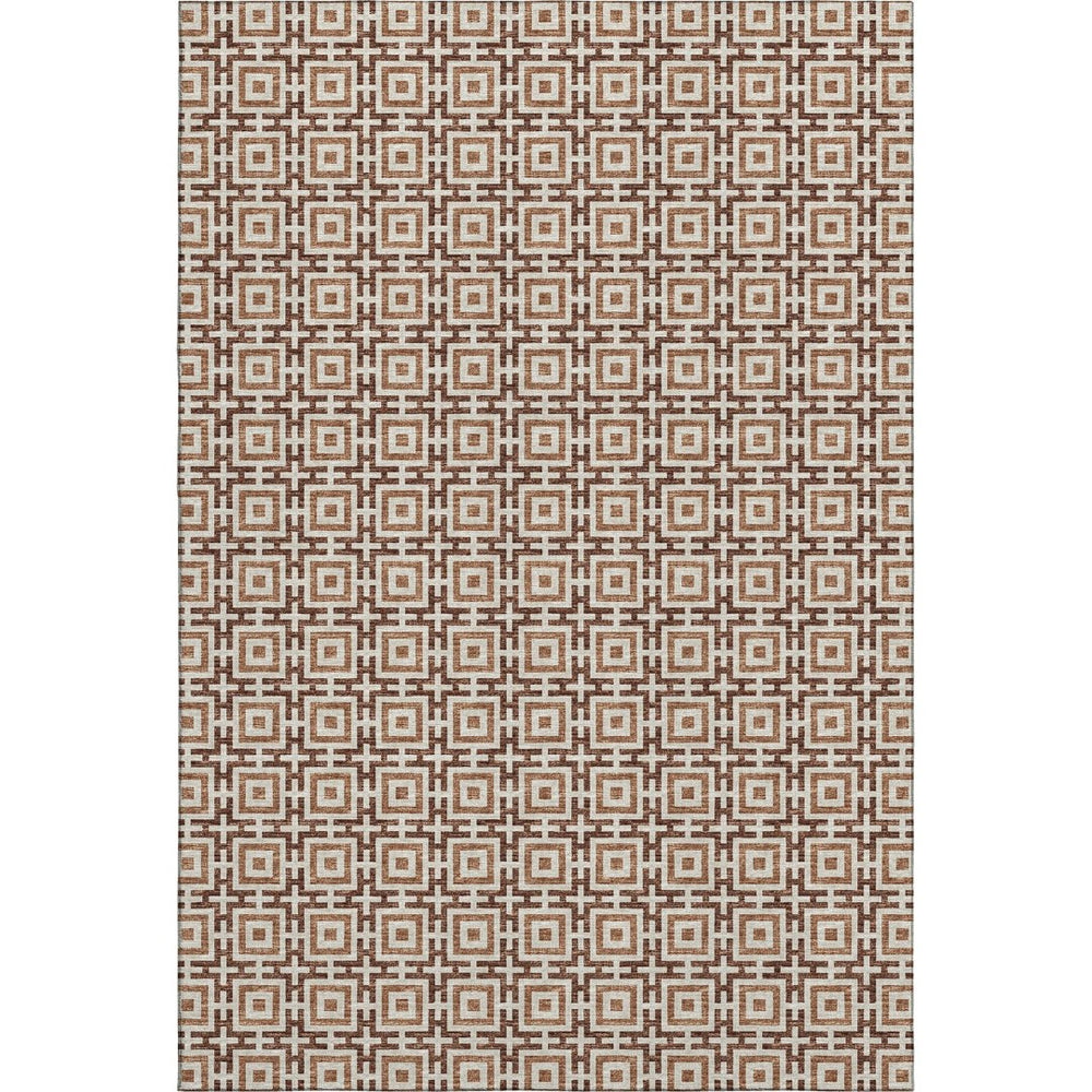 HomeRoots 8' X 10' Geometric Area Rug in Rust and Beige – Washable, UV Protected, Durable for High-Traffic Areas 645251