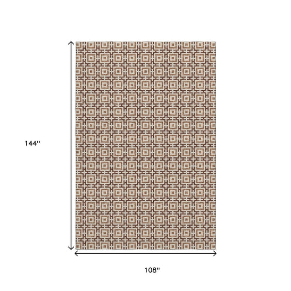 HomeRoots 9' X 12' Geometric Area Rug in Rust and Beige - Washable, UV-Protected & Perfect for Family Homes 645252