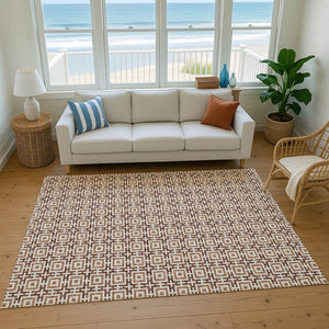 HomeRoots 9' X 12' Geometric Area Rug in Rust and Beige - Washable, UV-Protected & Perfect for Family Homes 645252