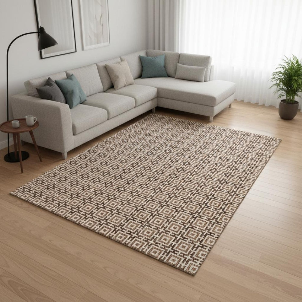 HomeRoots 9' X 12' Geometric Area Rug in Rust and Beige - Washable, UV-Protected & Perfect for Family Homes 645252