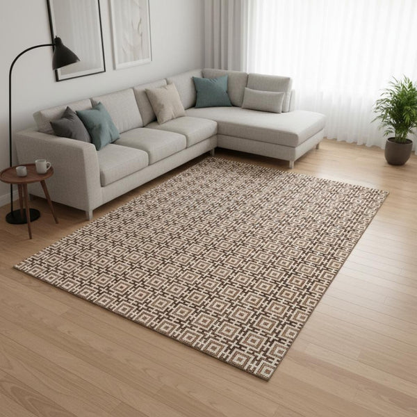HomeRoots 9' X 12' Geometric Area Rug in Rust and Beige - Washable, UV-Protected & Perfect for Family Homes 645252