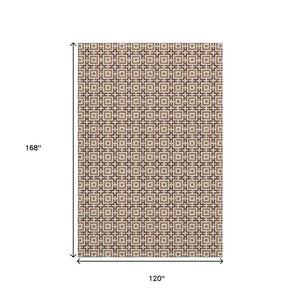 HomeRoots 10' X 14' Contemporary Rust and Beige Geometric Washable Area Rug with UV Protection & Durability 645253