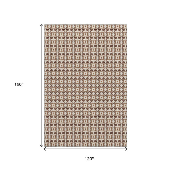 HomeRoots 10' X 14' Contemporary Rust and Beige Geometric Washable Area Rug with UV Protection & Durability 645253